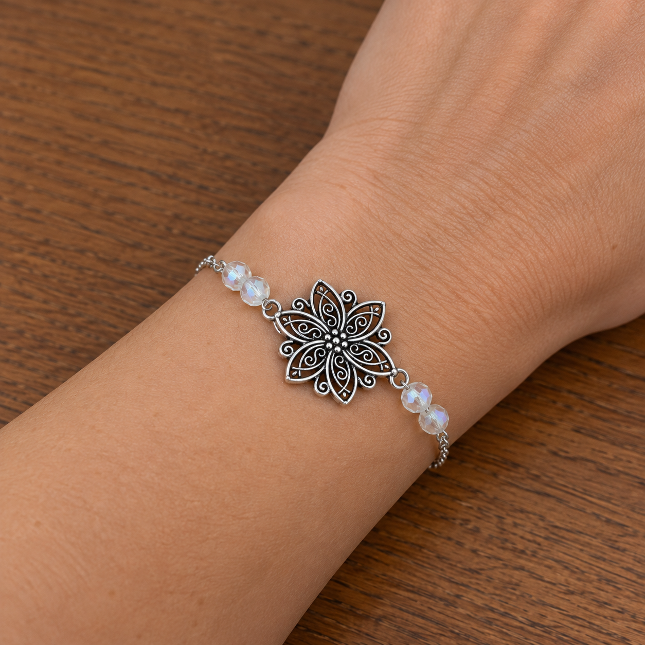 bracelet fleur argentée